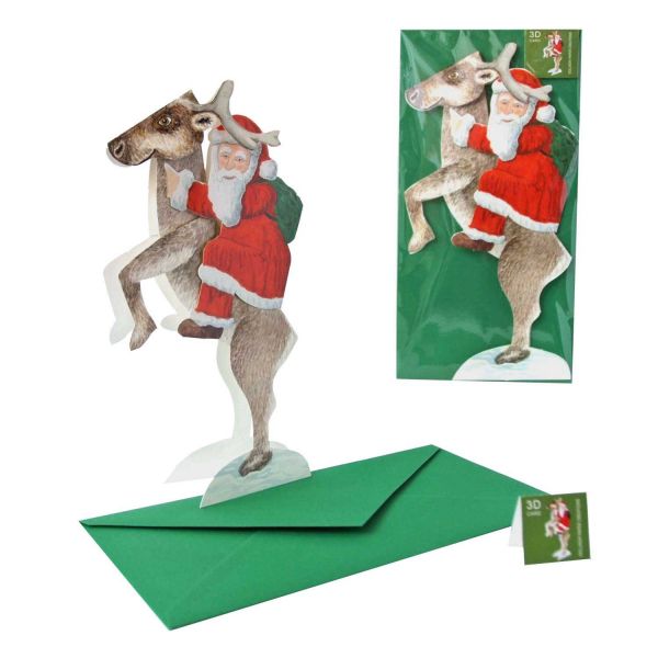 3D-Weihnachtskarte Nikolaus auf Rentier