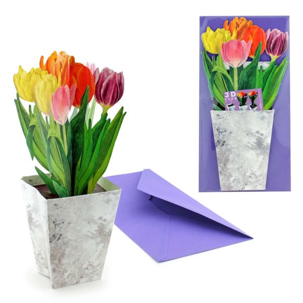 3D-Grusskarte Bunte Tulpen